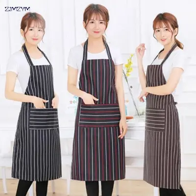 Picture of Adult colorful Stripe Bib Apron Chef Waiter Kitchen Cooking Pockets Women Apron Fashion