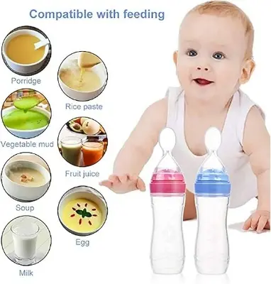 Picture of Silicon Baby Food feeder bottle rice cereal with soft squeeze spoon - Multicolor