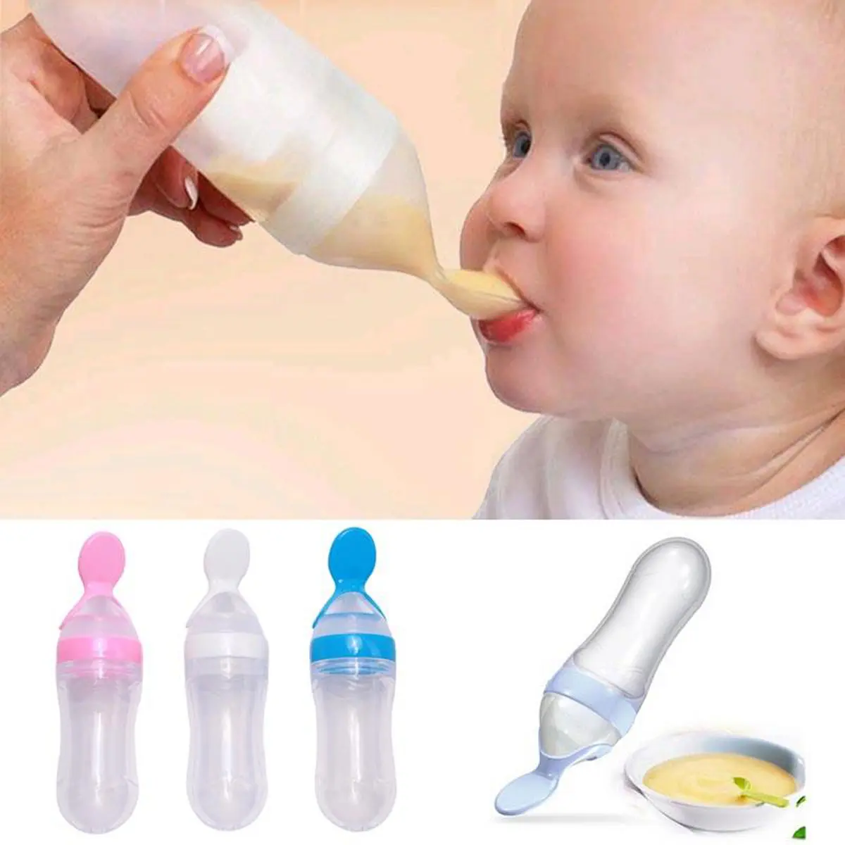 Picture of Silicon Baby Food feeder bottle rice cereal with soft squeeze spoon - Multicolor
