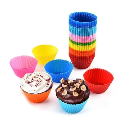 Picture of 6pcs/lot 7cm Silicone Reusable Cake Mold Muffin Cupcake Jelly Baking Nonstick Maker Mold Pastry Holder Cup Cooking Tools - Multicolor