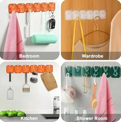 Picture of 6pcs Clear and Strong Self-Adhesive Hooks: Transparent Waterproof Sticky Hooks for Walls and Doors - Multicolor
