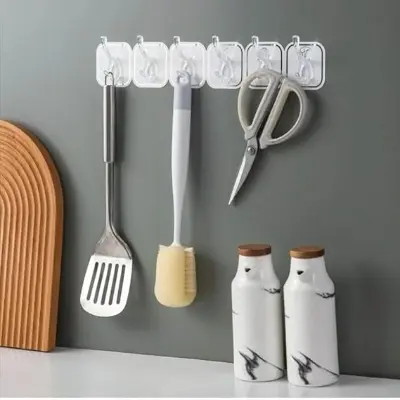 Picture of 6pcs Clear and Strong Self-Adhesive Hooks: Transparent Waterproof Sticky Hooks for Walls and Doors - Multicolor