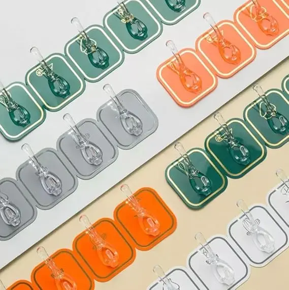 Picture of 6pcs Clear and Strong Self-Adhesive Hooks: Transparent Waterproof Sticky Hooks for Walls and Doors - Multicolor