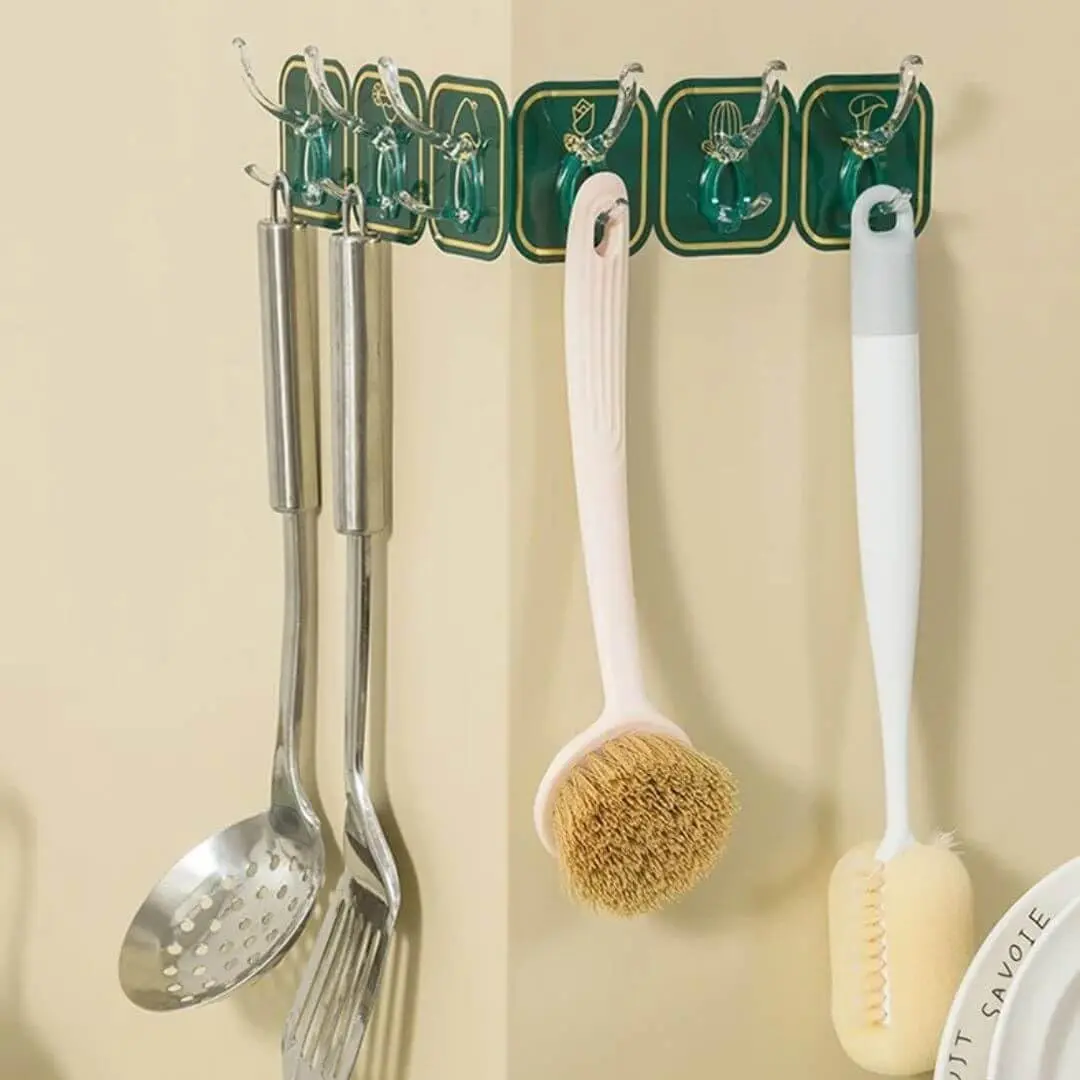 Picture of 6pcs Clear and Strong Self-Adhesive Hooks: Transparent Waterproof Sticky Hooks for Walls and Doors - Multicolor