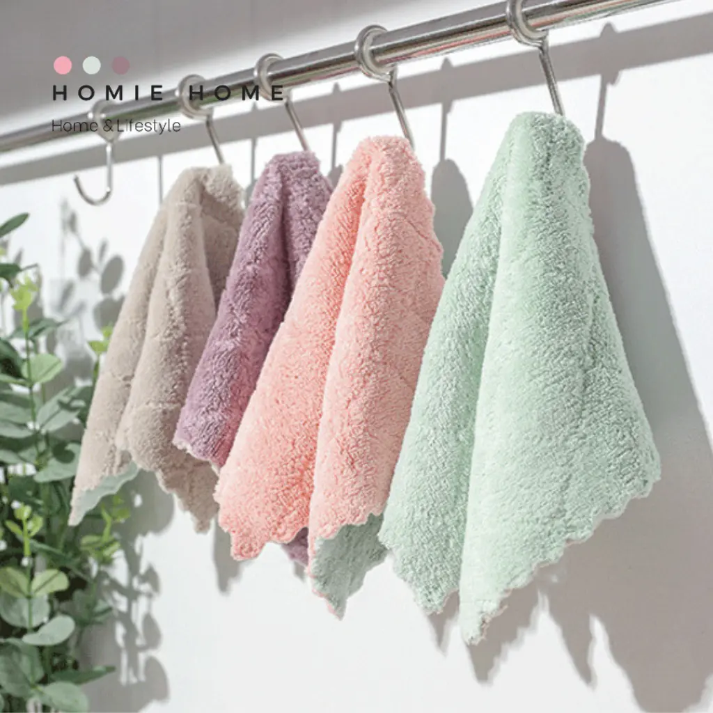 Picture of 5pcs/set Household Kitchen Towels Absorbent Thicker Double-layer Microfiber Wipe Table Kitchen Towel - Multicolor