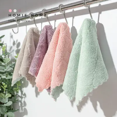 Picture of 5pcs/set Household Kitchen Towels Absorbent Thicker Double-layer Microfiber Wipe Table Kitchen Towel - Multicolor