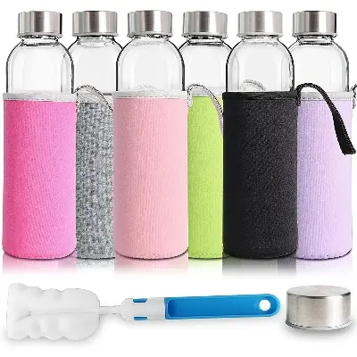 Picture of 550 ML Glass Water Bottles With Fabric Covers