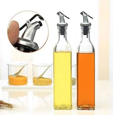 Picture of 500ml Glass Oil Dispenser Bottle for Kitchen Stainless Steel Leak-Proof Cork Transparent Oil Pourer 1 pcs - Multicolor