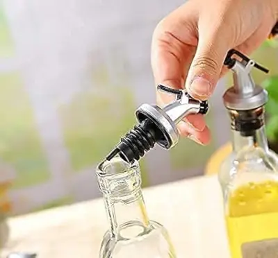 Picture of 500ml Glass Oil Dispenser Bottle for Kitchen Stainless Steel Leak-Proof Cork Transparent Oil Pourer 1 pcs - Multicolor