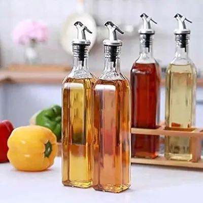 Picture of 500ml Glass Oil Dispenser Bottle for Kitchen Stainless Steel Leak-Proof Cork Transparent Oil Pourer 1 pcs - Multicolor