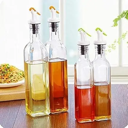 Picture of 500ml Glass Oil Dispenser Bottle for Kitchen Stainless Steel Leak-Proof Cork Transparent Oil Pourer 1 pcs - Multicolor
