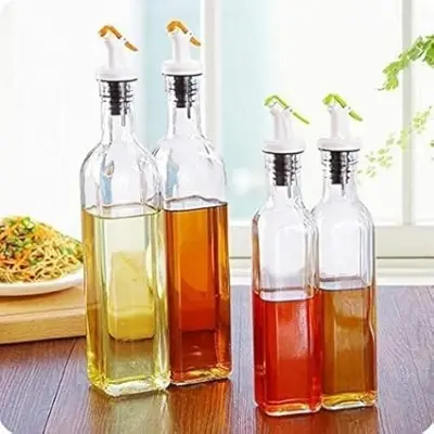 Picture of 500ml Glass Oil Dispenser Bottle for Kitchen Stainless Steel Leak-Proof Cork Transparent Oil Pourer 1 pcs - Multicolor