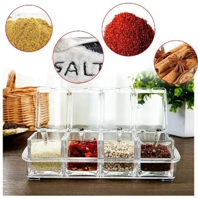 Picture of 4 Pieces Clear spice storage Container - Silver