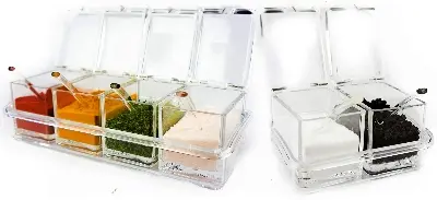 Picture of 4 IN 1 Crystal Seasoning Box Acrylic Spice Container Jar Condiment Dispenser With Spoon Set - Multicolor