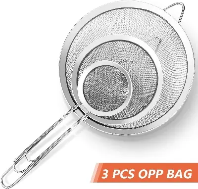 Picture of 3Pcs Super Wire Extra Fine Mesh Strainer with Handle, Small Medium Large Size Sifter Metal, Stainless Steel Sieve Strainers for Kitchen Rice Juice Quinoa Food Flour Baking - Silver