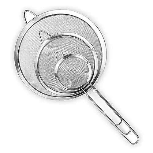 Picture of 3Pcs Super Wire Extra Fine Mesh Strainer with Handle, Small Medium Large Size Sifter Metal, Stainless Steel Sieve Strainers for Kitchen Rice Juice Quinoa Food Flour Baking - Silver