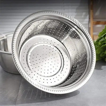 Picture of 3pcs stainless steel pot vegetable cutter slicer drain basket sieve Kitchen Tool grater strainer Rice Washing Filter - Silver
