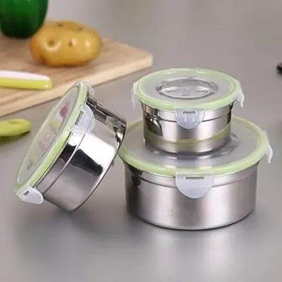 Picture of 3Pcs Round Lunch Box Stainless Steel Lunch Box 280/500 / 900Ml Leakproof Lunch Box - Multicolor