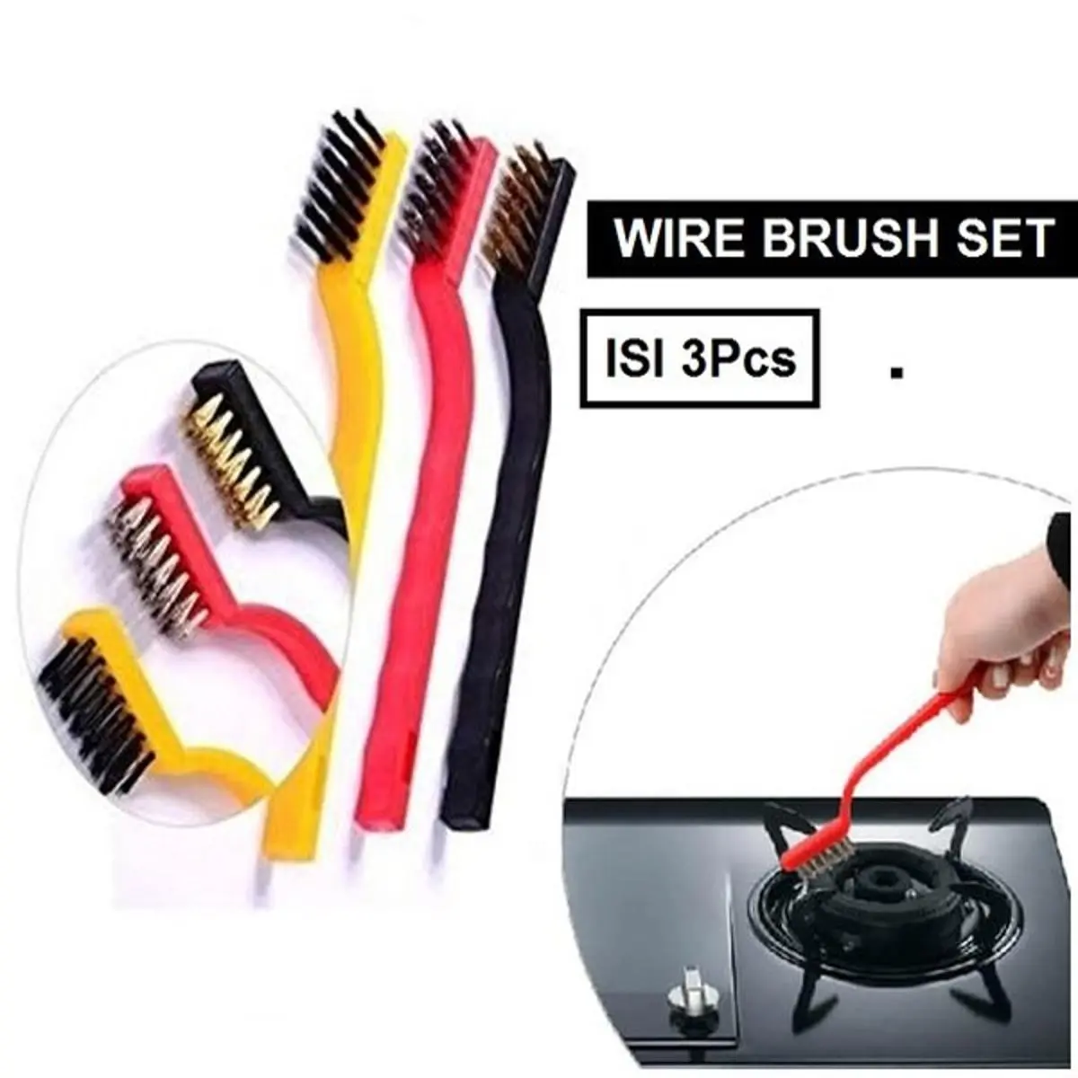 Picture of 3Pcs Gas Stove Cleaning Brushes Kitchen Tool Metal Fiber Brushes Iron Brush Cleaning Wire Brush Copper Cleaning Tools - Multicolor