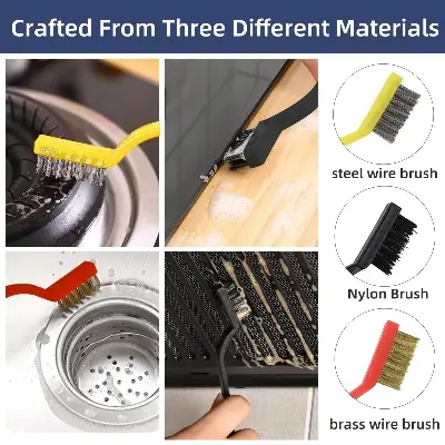 Picture of 3Pcs Gas Stove Cleaning Brushes Kitchen Tool Metal Fiber Brushes Iron Brush Cleaning Wire Brush Copper Cleaning Tools - Multicolor