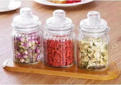 Picture of 350 ml Glass jar with Air Tight Lid for Herbs Jar, Jam Jar, Cookie Jar, pop Glass jar, Biscuit Glass Jar, Masala Storage Glass Jar - Multicolor
