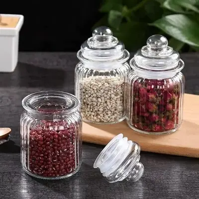 Picture of 350 ml Glass jar with Air Tight Lid for Herbs Jar, Jam Jar, Cookie Jar, pop Glass jar, Biscuit Glass Jar, Masala Storage Glass Jar - Multicolor