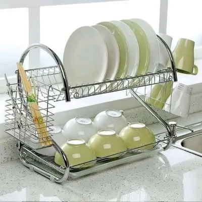 Picture of 2-Layer Dish Drainer Rack Stainless Steel - Efficiently Dry And Organize Your Dishes - Silver