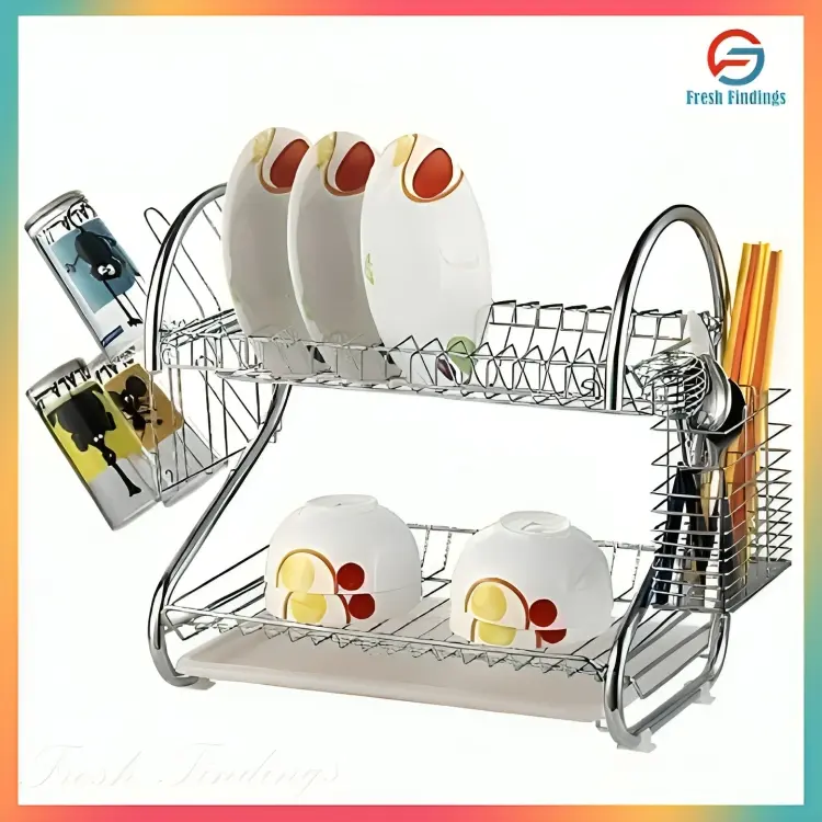 Picture of 2-Layer Dish Drainer Rack Stainless Steel - Efficiently Dry And Organize Your Dishes - Silver