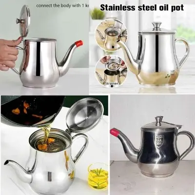 Picture of 24 size Stainless Steel Oil Tank Large Capacity Oil Bottle Kitchen Oil Filter Pot Soy Sauce Vinegar Container Coffee - Silver