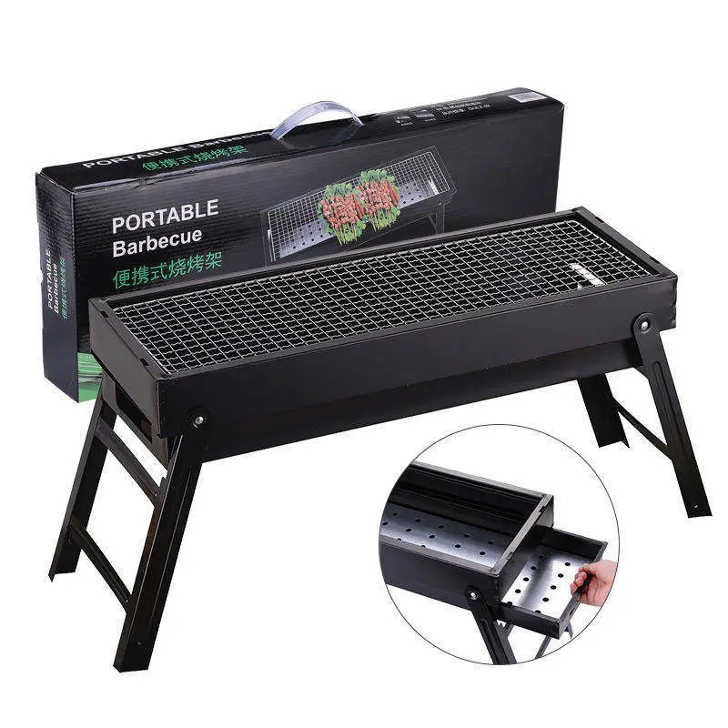 Picture of 24 inchi Barbecue Grill Charcoal Outdoor Portable Set Machine Cast Iron Small Braai Stand Folding Bbq Grills - Black