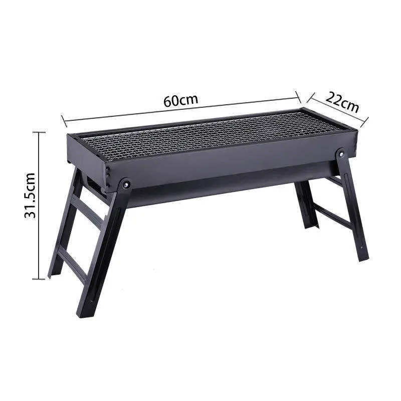 Picture of 24 inchi Barbecue Grill Charcoal Outdoor Portable Set Machine Cast Iron Small Braai Stand Folding Bbq Grills - Black