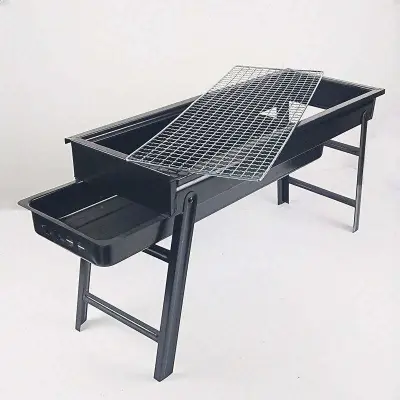 Picture of 24 inchi Barbecue Grill Charcoal Outdoor Portable Set Machine Cast Iron Small Braai Stand Folding Bbq Grills - Black