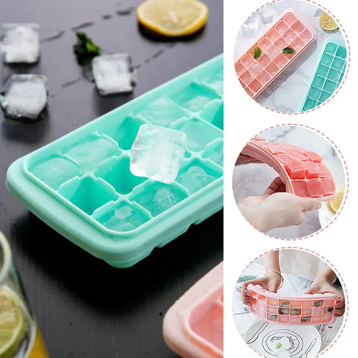 Picture of 24 Cavity Ice Cube Trays, Flexible Silicone Moulds with Lid Cover for Chilling Whiskey Cocktails, Easy Release, Stackable, BPA Free, Multicolor, 1 Pcs - Multicolor