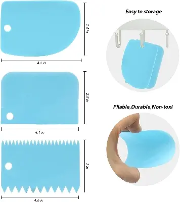 Picture of 2 pcs combo set ngled Icing Spatula Set and 3 Packs Cake Scrapers Smoother, Stainless Steel Offset Spatulas Cake Frosting Spatula Set for Pastry Decorating Tools - Multicolor