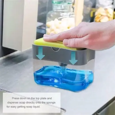 Picture of 2 In1 Kitchen Liquid Soap Pump Dispenser Sponge Holder Press Countertop Rack With Sponge Holder Kitchen Cleaner Tool Gray - Not Specified