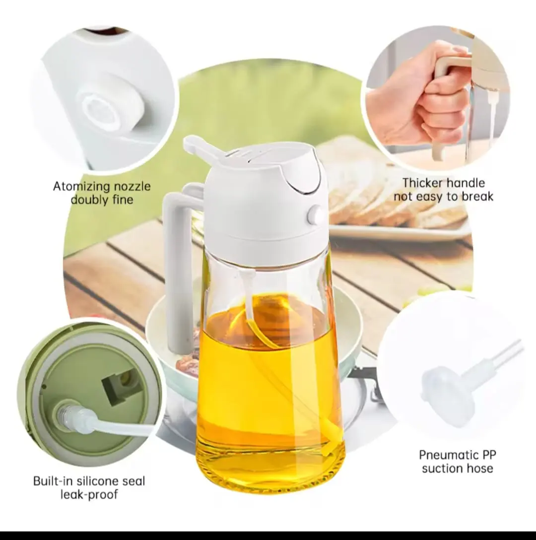 Picture of 2 in 1 Oil Sprayer for Cooking, 16oz/500ml Glass Oil Spray Bottle with Pourer, Food-grade Oil Dispenser - Multicolor