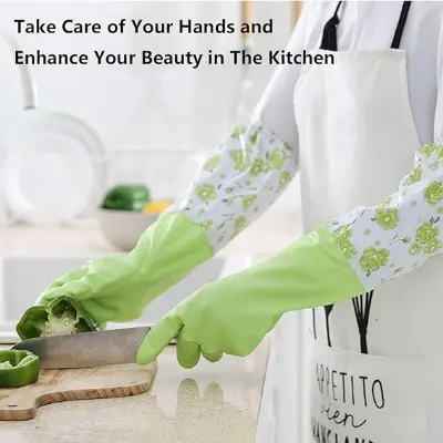 Picture of Cleaning Gloves,Kitchen Dishwashing Glove Waterproof Reuseable Rubber Gloves,Non-Slip Laundry Kitchen Gardening Waterproo - Multicolor