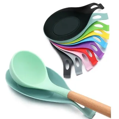 Picture of 1Pcs Silicone Spoon Rest Heat Resistant Utensil Holder Cooking Tool Rest Pad Grade Silica Gel Spoon