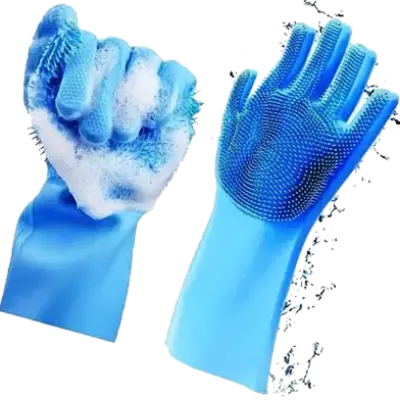 Picture of Silicon Dish Washing Kitchen Hand Gloves - 1Pair (Any Color) - Multicolor