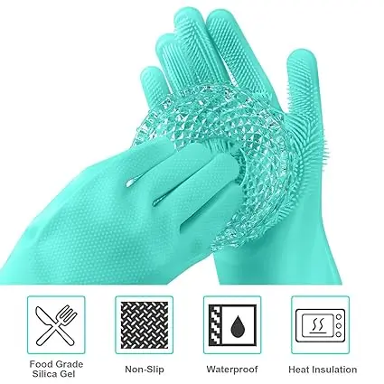 Picture of Silicon Dish Washing Kitchen Hand Gloves - 1Pair (Any Color) - Multicolor