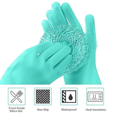 Picture of Silicon Dish Washing Kitchen Hand Gloves - 1Pair (Any Color) - Multicolor