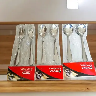 Picture of 18 pcs set 6pcs Tea, 6 pcs fork spoon and 6 pcs round sup spoon stainless steel spoon, silver color spoon for Tableware super cutlery 15cm long spoons set(18pcs set) - Silver