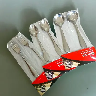 Picture of 18 pcs set 6pcs Tea, 6 pcs fork spoon and 6 pcs round sup spoon stainless steel spoon, silver color spoon for Tableware super cutlery 15cm long spoons set(18pcs set) - Silver