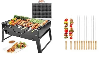 Picture of 17 inch size Barbeque Grill with 12 pc Skewers Set - BBQ - Multicolor