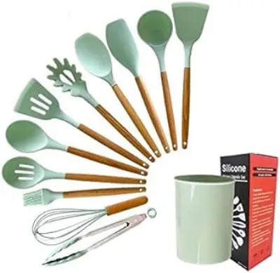 Picture of 12pcs Wooden Silicone Kitchen Utensil Nonstick - Multicolor