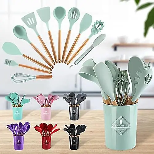 Picture of 12pcs Wooden Silicone Kitchen Utensil Nonstick - Multicolor