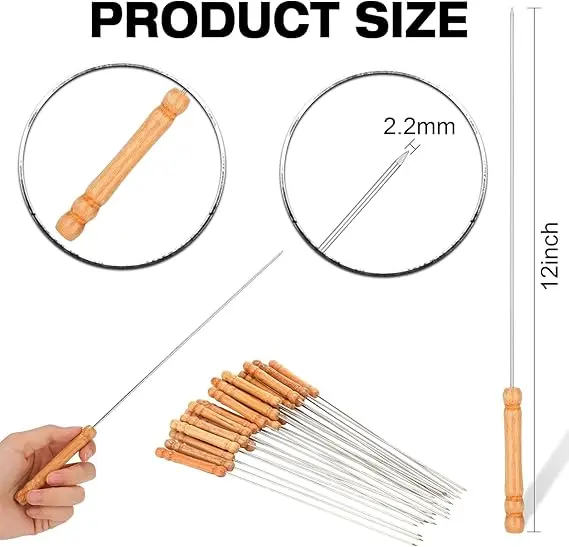 Picture of 12 Pieces Stainless Steel Barbeque Skewers Set Reusable BBQ Grilling Sticks for Outdoor Camping Barbecue Cooking Tools (Set of 1) (12 Pcs) - Multicolor