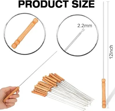 Picture of 12 Pieces Stainless Steel Barbeque Skewers Set Reusable BBQ Grilling Sticks for Outdoor Camping Barbecue Cooking Tools (Set of 1) (12 Pcs) - Multicolor