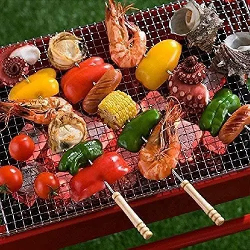 Picture of 12 Pieces Stainless Steel Barbeque Skewers Set Reusable BBQ Grilling Sticks for Outdoor Camping Barbecue Cooking Tools (Set of 1) (12 Pcs) - Multicolor