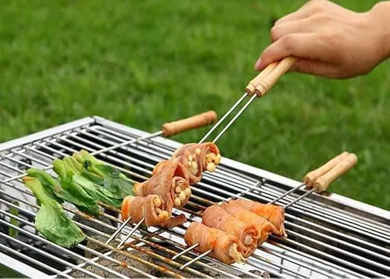 Picture of 12 Pieces Stainless Steel Barbeque Skewers Set Reusable BBQ Grilling Sticks for Outdoor Camping Barbecue Cooking Tools (Set of 1) (12 Pcs) - Multicolor
